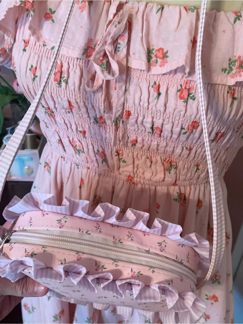Girl's Heart-Shaped Pink Floral Purse